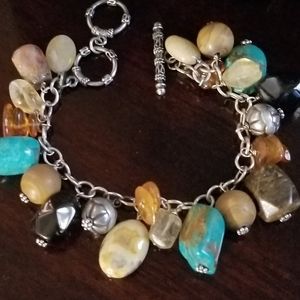 Silpada Turquoise, Amber & Brown Multi-Bead Charm Bracelet